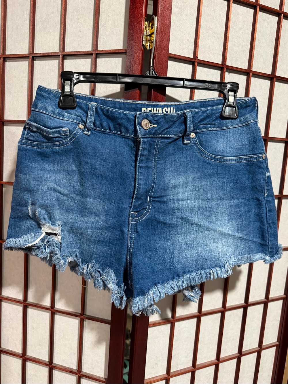 Rewash Medium Blue Distressed Denim Frayed Hem Shorts
